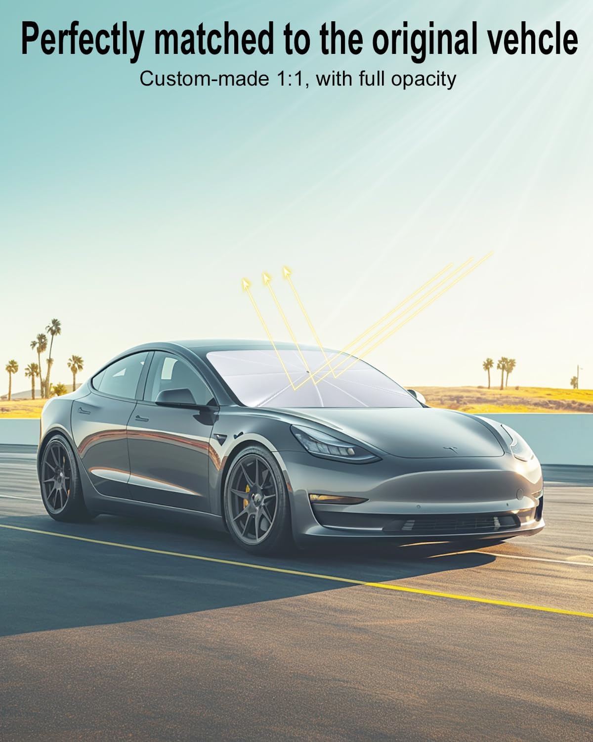Tesla Model Y & Model 3 Sunshade – Premium Windshield UV Protection | Custom Fit Sun Shade for Front Window, Keep Car Cool & Protect Interior – Essential Accessories for Tesla Owners