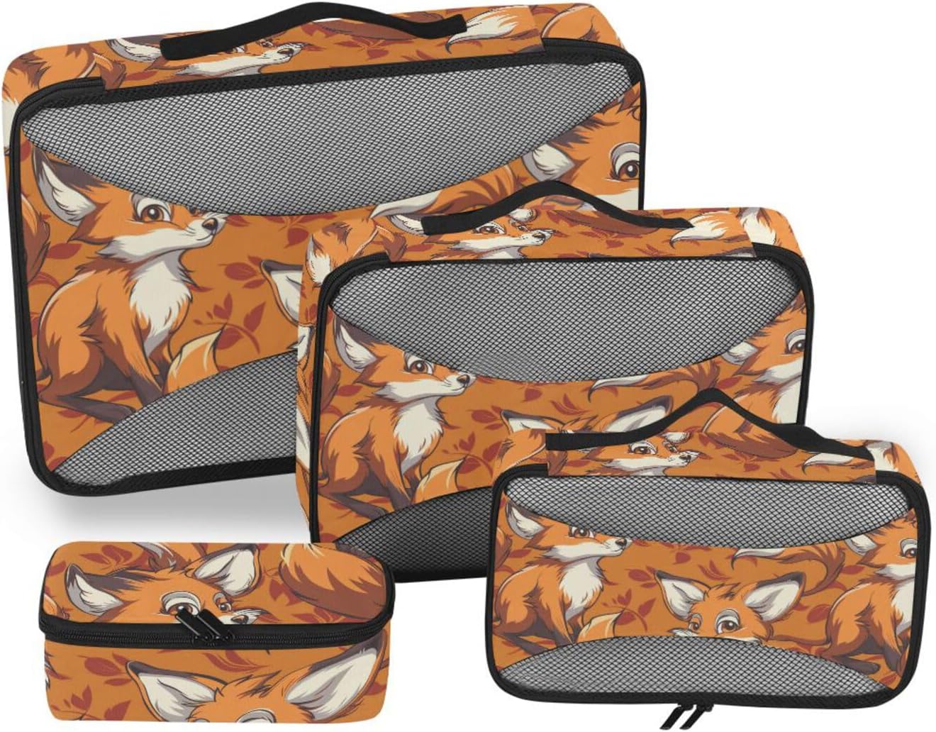 Cartoon Orange Fox 4 Pcs set organizer bags for Mesh Travel Essentials expandable packing cubes compression