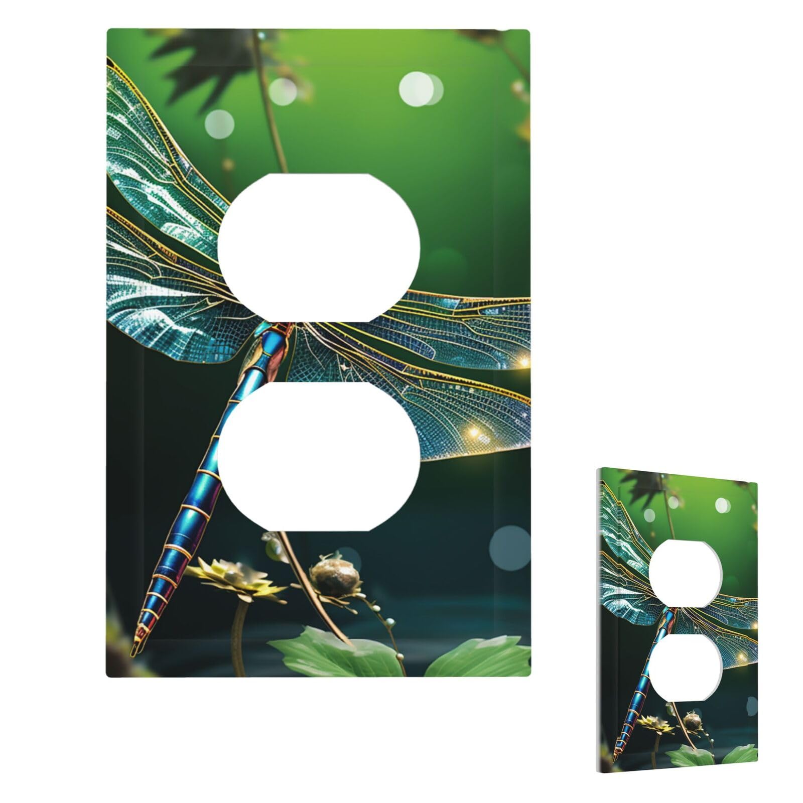 Dragonfly Green Wall Plate Cover Duplex, Modern Decorative Light Switch Cover Unbreakable Receptacle Outlet Covers for Living Room Bedroom Decor