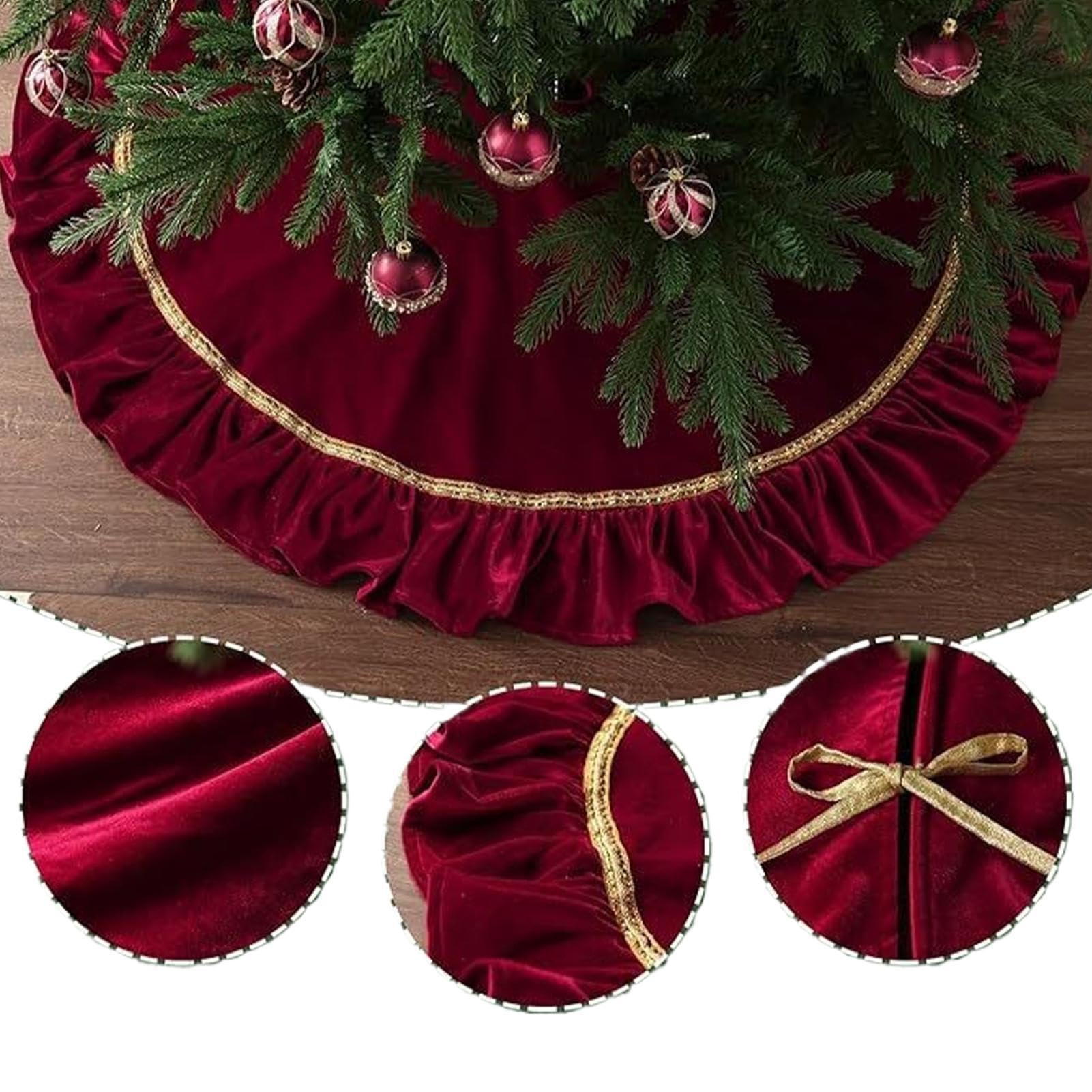 Jupes De Sapin De Noël Tapis Style Ferme Rouge Vin En Peluche 122 Cm | Tapis De Sapin Noël Hiver Pour Maison Fête Intérieur Extérieur Cuisine Salle À Manger Plage Cheminée Manteau De