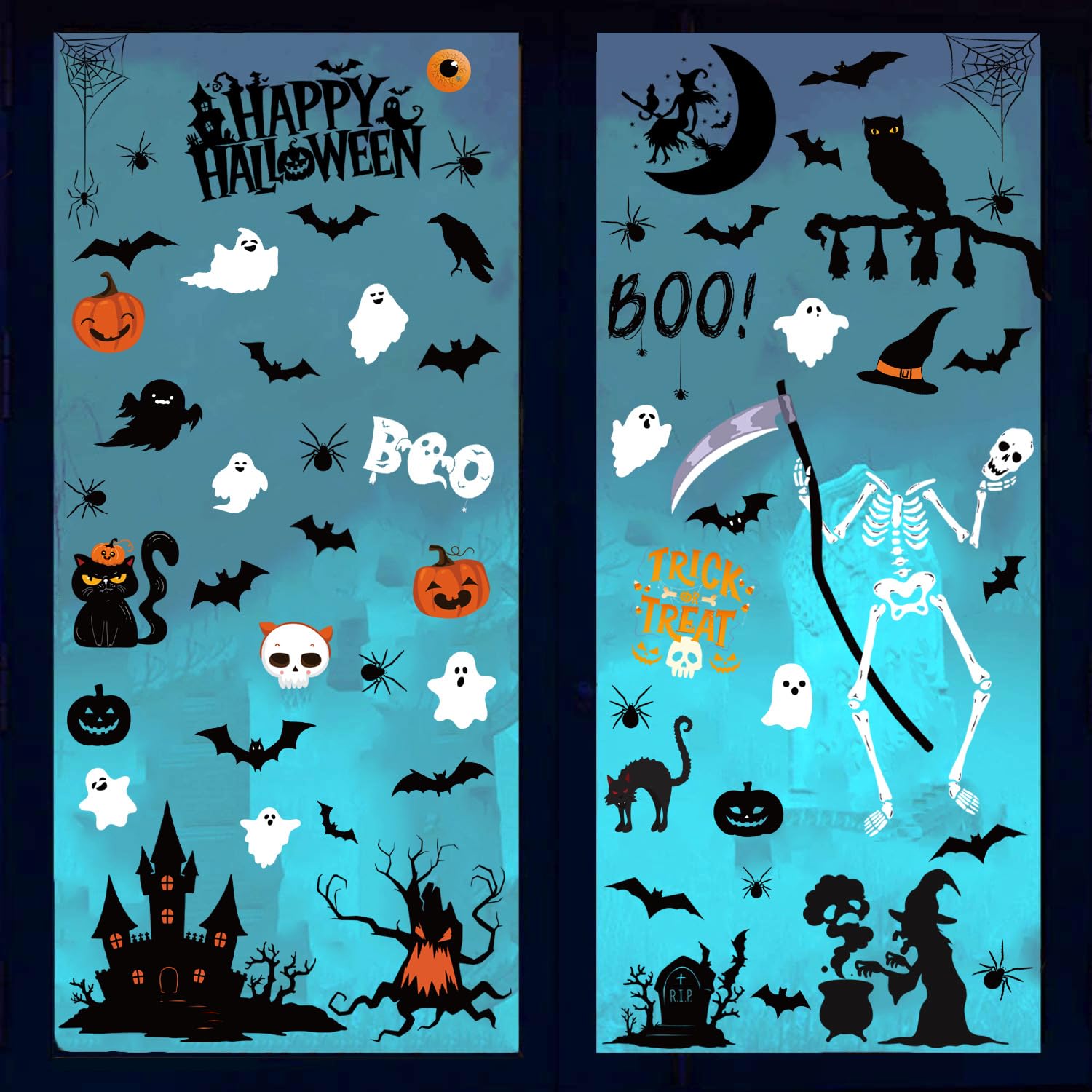 Christmas &amp; Halloween Static Window Clings Set (20x30cm &amp; 35x28cm),8-10 Designs/Pack, Removable Decals for Glass (Halloween lassic Festive, Polyvinyl Chloride, Large)