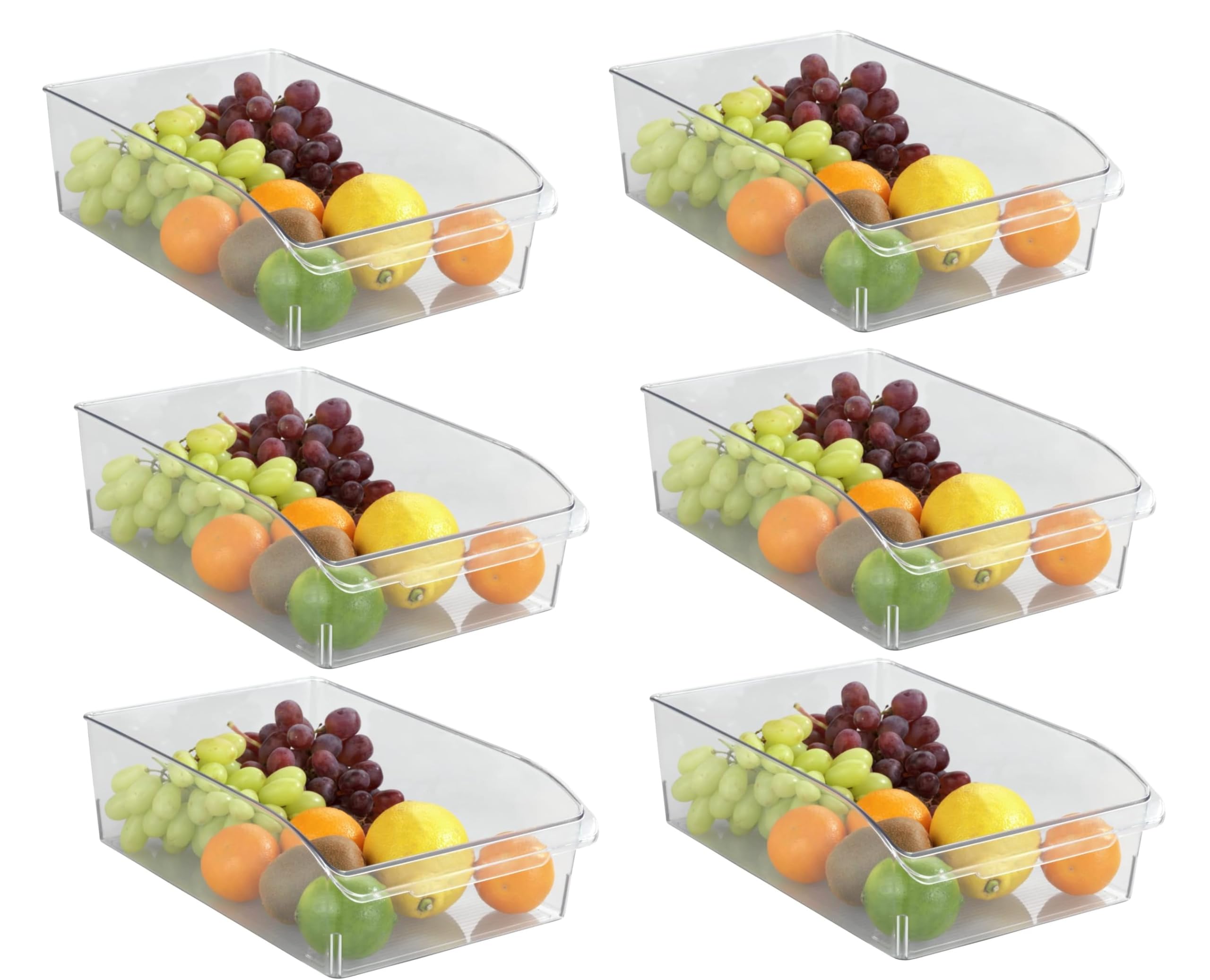 Hyper Mart Clear Storage Containers Set, Fridge Organisers with Pull Handles, BPA Free, Kitchen Cupboard Pantry Storage Bins (Pack of 6 Trays)