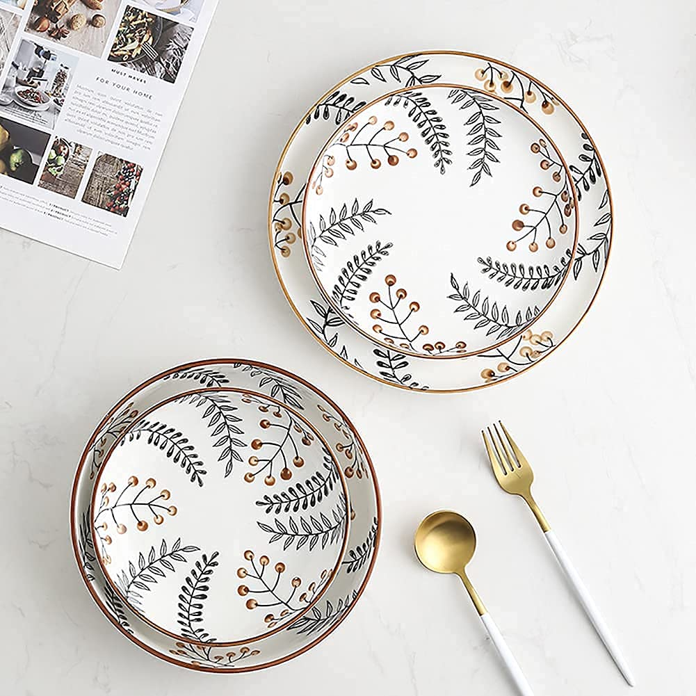 Zestaw zastawy stołowej, ceramiczne zestawy obiadowe, nordycki ręcznie malowany, 28 szt. porcelanowy zestaw obiadowy, zestaw talerzy i misek, do restauracji, wesela (