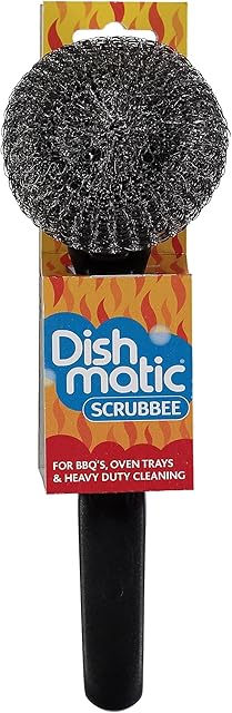 Dishmatic Scrubbee Washing-Up Stainless Steel Scourer for BBQ, Grill, Oven  Kitchen Washing-Up Handle with Easy-Grip Handle