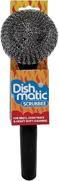 Dishmatic Scrubbee Washing-Up Stainless Steel Scourer for BBQ, Grill, Oven Kitchen Washing-Up Handle with Easy-Grip Handle