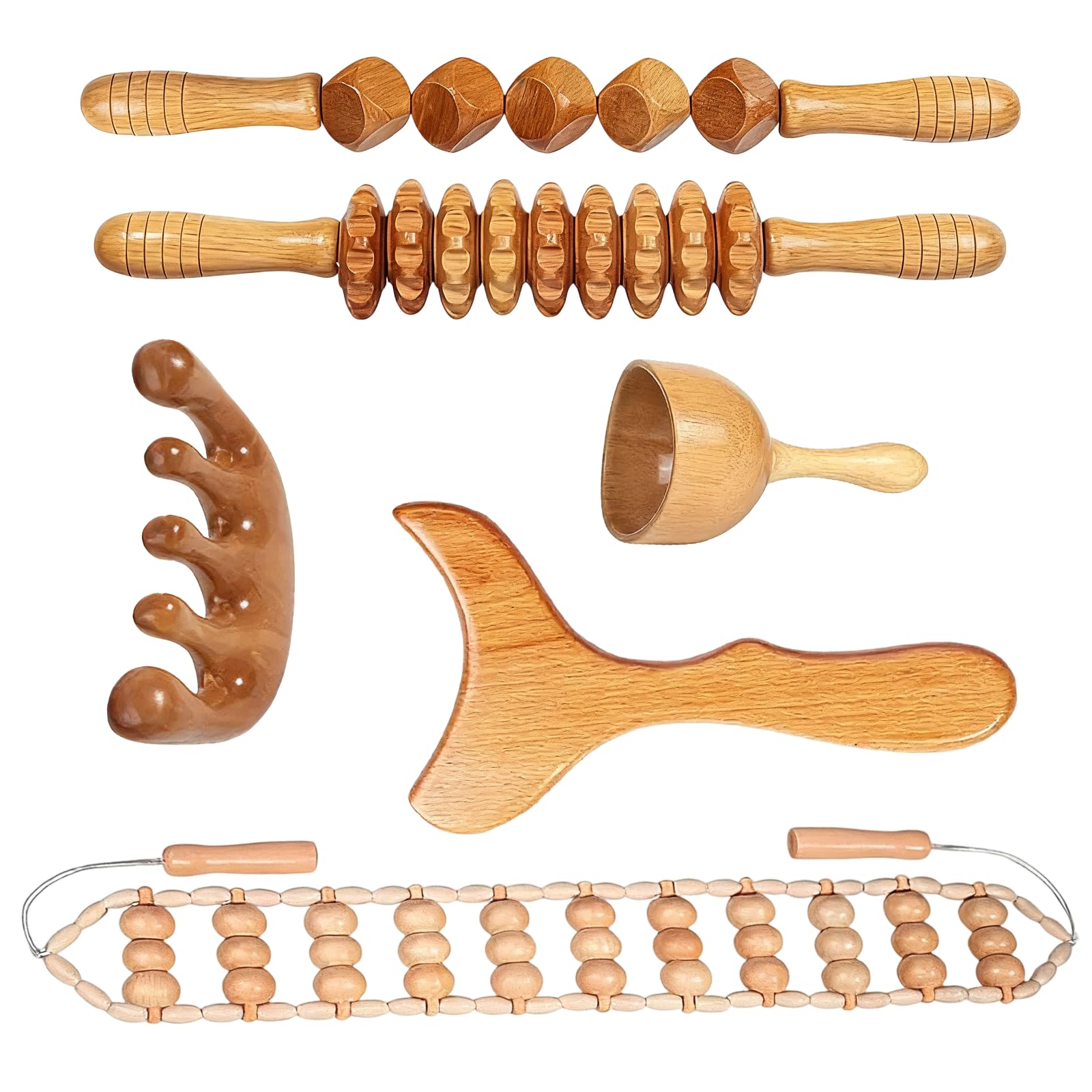 Kit Maderoterapia Corporal 6 Piezas, Masajeador Anticelulitico, Maderoterapia Abdomen y Celulitis, Alivio del Cuerpo Dolor y Relajación Músculo