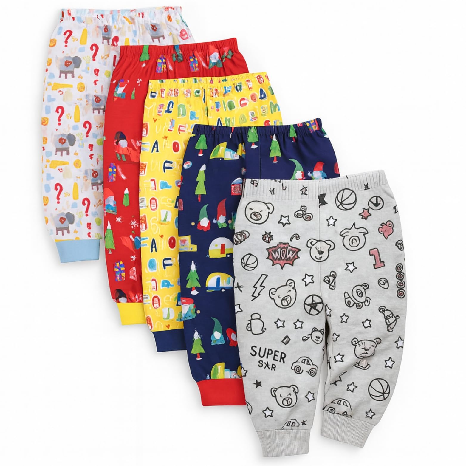 EIO Unisex Cotton Pajama Pants for Boys & Girls Combo Pack | Kids & Baby Soft Sleepwear Pyjamas Combo Pack | Toddler Breathable Nightwear Bottoms