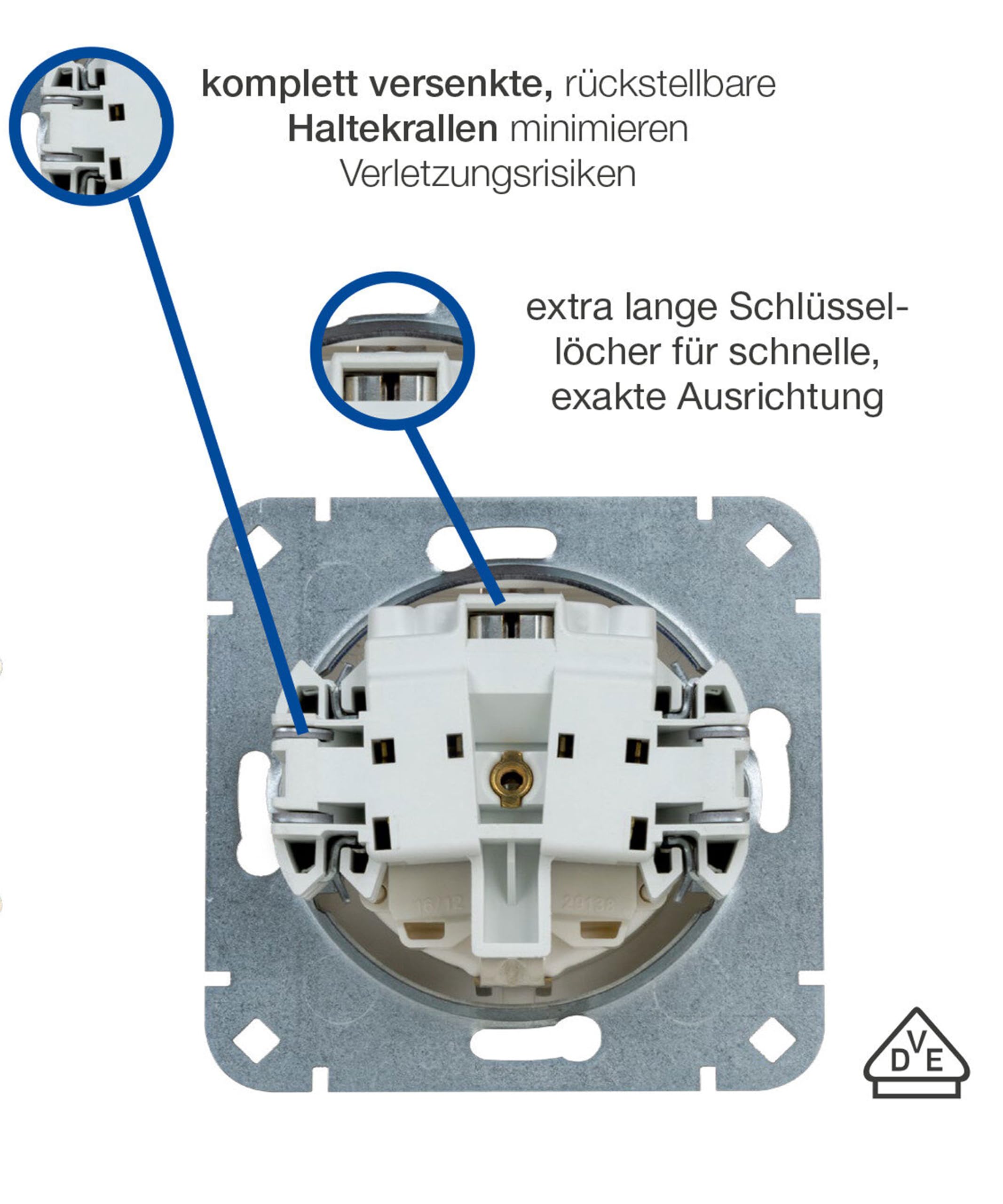 JÄGER OPUS KUBUS 1x Schuko Steckdose und 1x Universalschalter Aus/Wechsel mit Wippe und 2-fach Rahmen, erhöhter Berührungsschutz, 250 V 16 A und 10 A, 55 mm System, Unterputz, Polarweiß matt