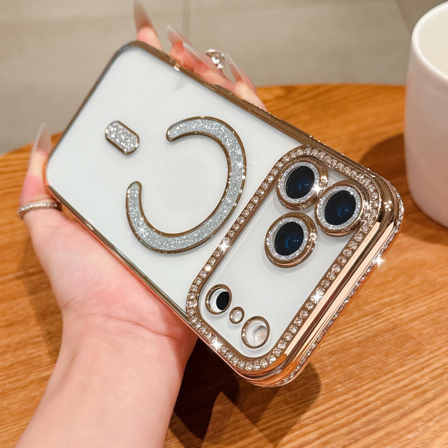 Magnetic Sparkle Diamond for iPhone 17 Pro Max Case[Compatible with MagSafe] Sparkle Diamond Camera Protection Shockproof Clear Cute Glitter Bling for Women and Girls,Gold - Image 8