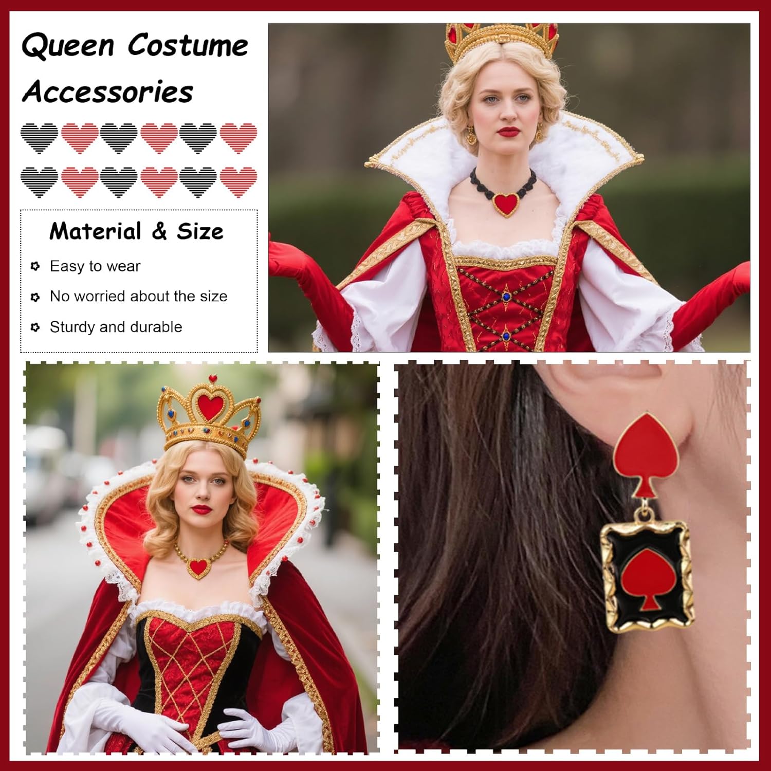 Queen Costume Jewelry for Women Black Choker Necklaces Red Heart Earrings Blood Drop Necklace Queen Jewelry Set - Image 3