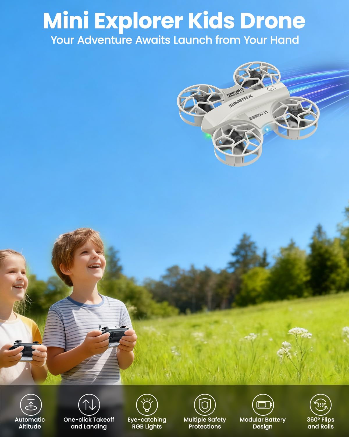 SIMREX Mini drone per bambini con flip a 360° e luci a LED, quadricottero RC, mantenimento dell'altitudine, avvio / atterraggio con un tasto, modalità headless, regalo giocattolo per principianti dai