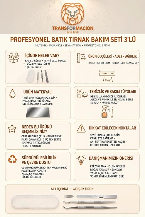 Transformacion Batık Tırnak Bakım Seti 3lü Profesyonel Pedikür Küret Törpü Sonda Takımı Saklama Kutulu Ayak Tırnak Temizleme Aleti 723649
