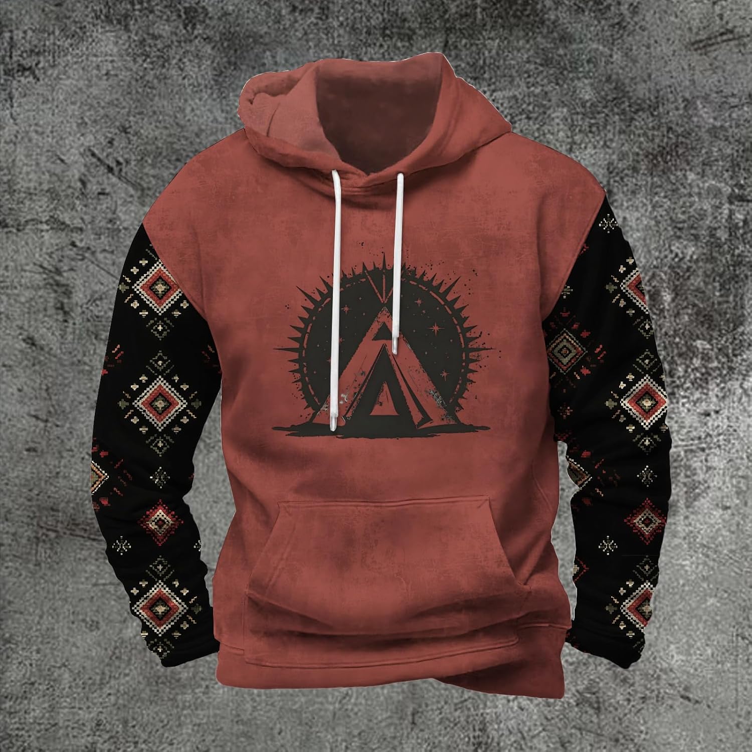 Men's Classic Hooded Sweatshirt Fashion Floral Drawstring Hoodie for Cold Weather Loose Fit Autumn Pullover with Kangaroo Pocket