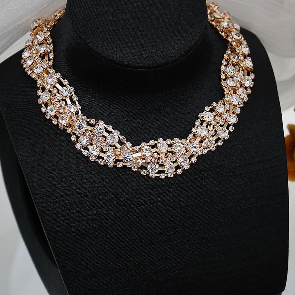 JWICOS Women Rhinestone Choker Necklace Silver Sparkly Necklace Crystal Necklace Chain Jewelry for Wedding Prom Party - Image 5