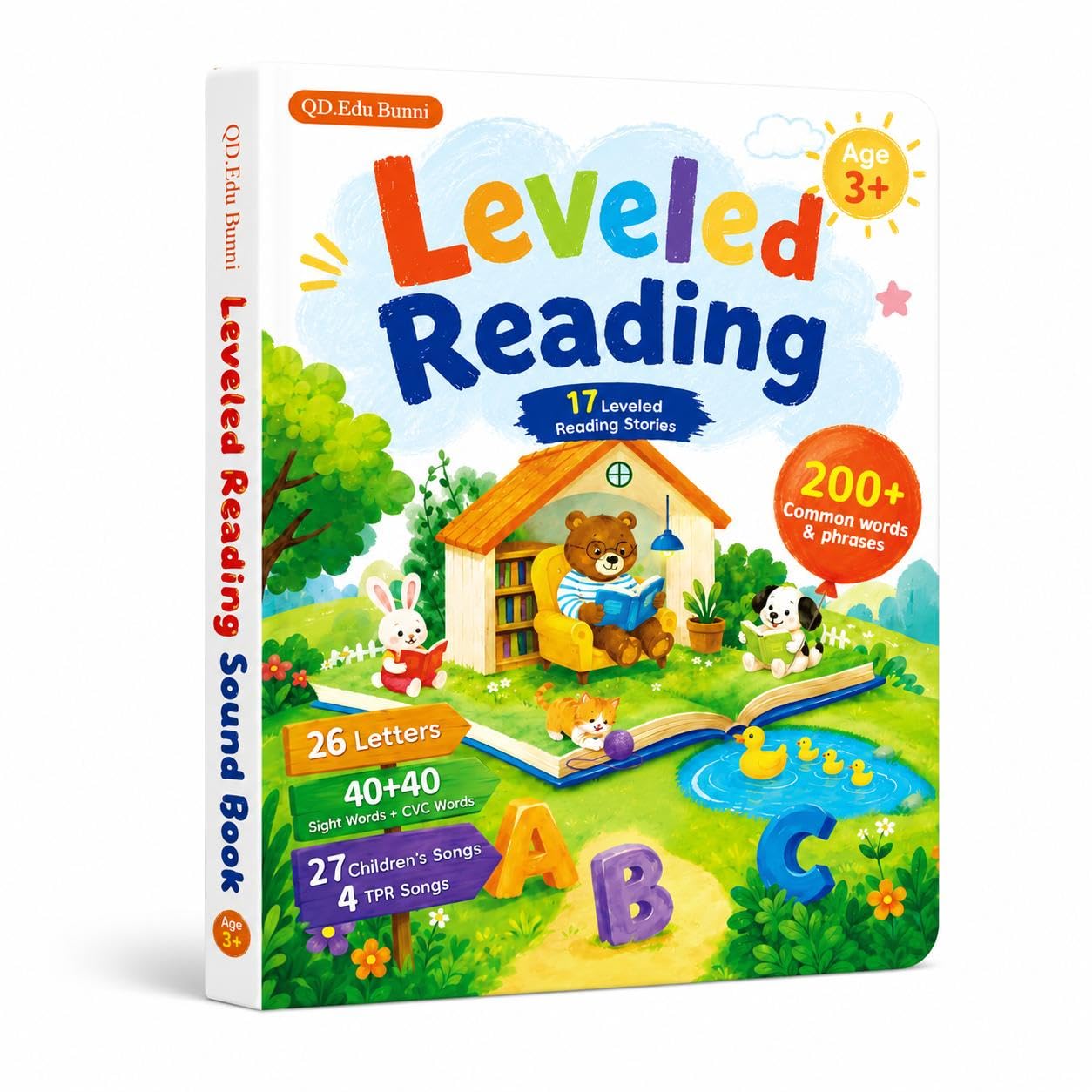 QD Edu Bunni Leveled Reading Sound Book, Rechargeable Interactive Learning Toy with 17 Reading Stories, 200+ Words & Phrases, Alphabet & Sight Word Practice, for Boys & Girls Ages 3+