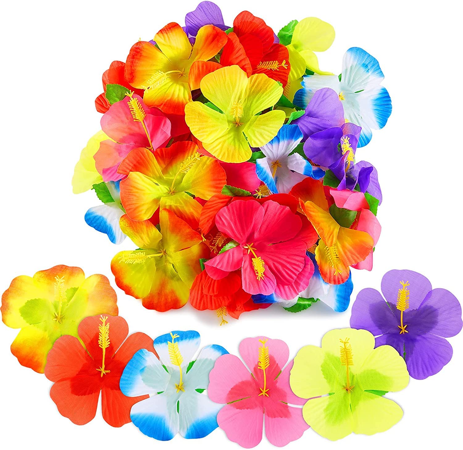 Wancala 30Pcs Hawaiian Fake Flowers,Hawaiian Table Decorations, Artificial Flowers For Hawaiian Luau Party Wedding Jungle Beach Theme, (20230309A117xwyfzhh30-Xj)