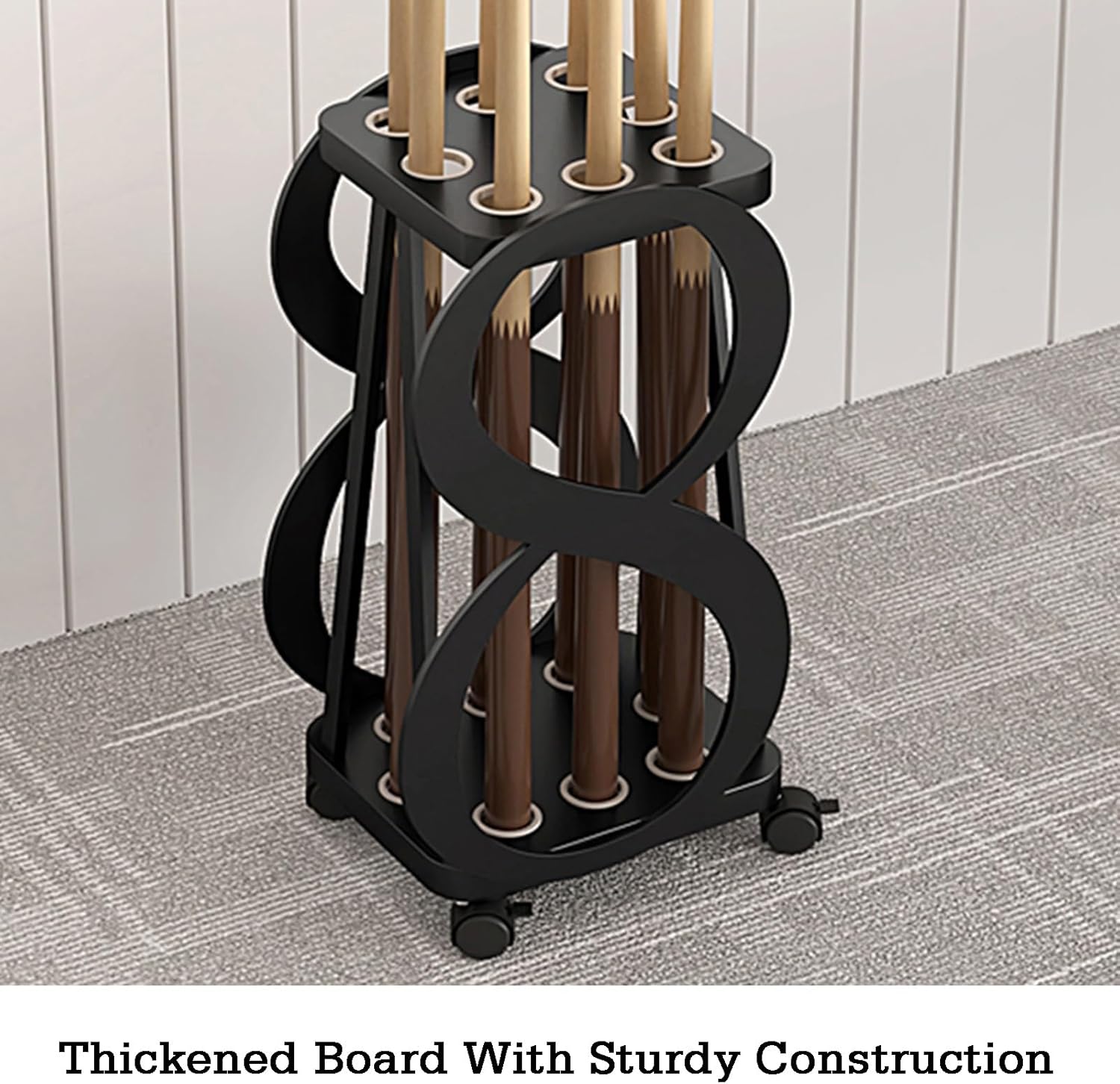 Freestanding billiard cue rack, sturdy and stable, ideal for gyms and game rooms(Black,8-Hole-B)