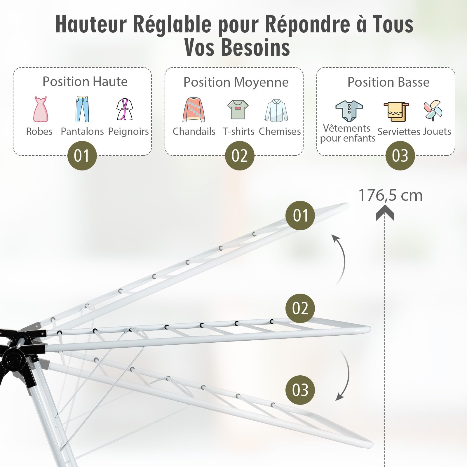 COSTWAY Sechoir à Linge Pliable, Etendoir Linge Interieur en Acier 2 Niveaux, Tancarville Linge Solide avec 33 Barres, 26 Pinces à Chaussettes, Seche Linge Intérieur Extérieur