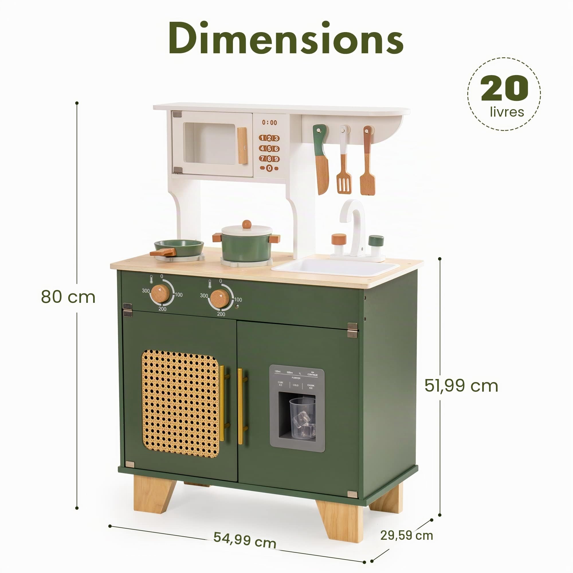 ROBUD Cuisine Enfant en Bois, Jouet Fille et Garçon 3-6 Ans | Jeux de Cuisine en Bois avec Accessoires pour Enfants