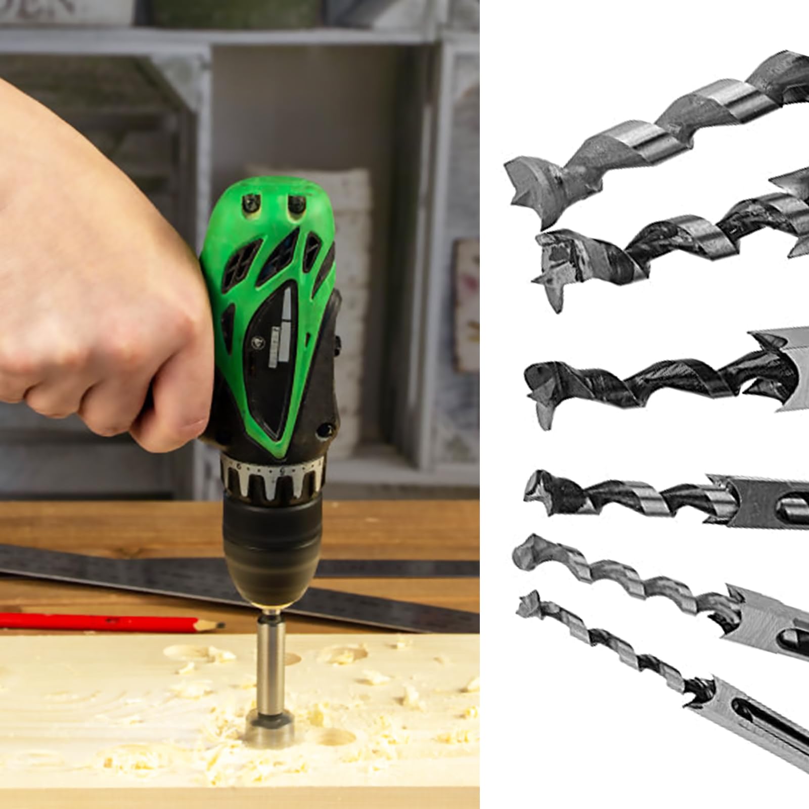 8 Pezzi Trapano Foro Quadrato Mortasatrice Scalpello Set, Punte per Trapano a Foro 6mm/6,4mm/8mm/9,5mm/11mm/12,7mm/14mm/16mm Punte per Trapani per Legno Quadrato per Trapano Legno
