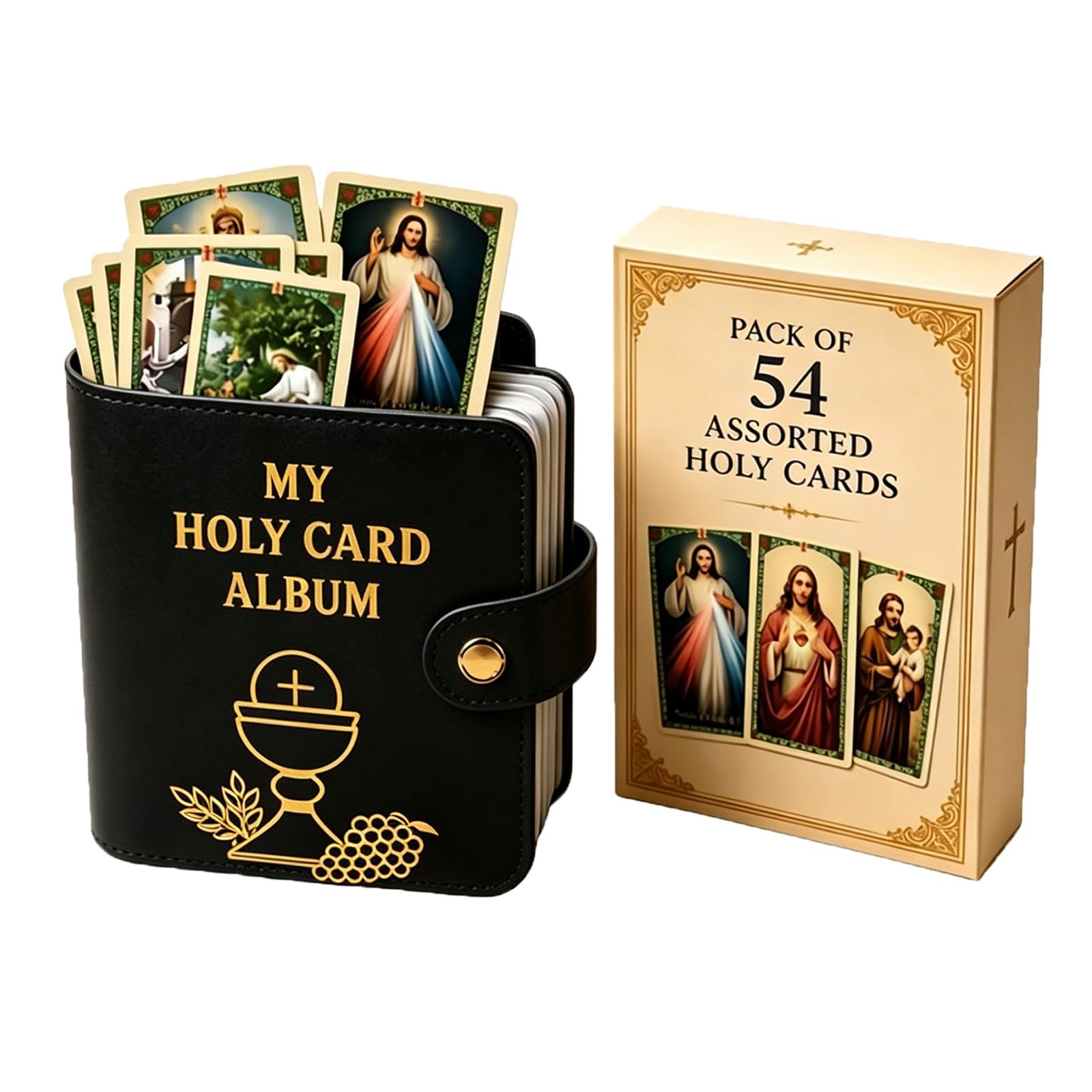Genuine Leather Holy Card Holder, Compact Catholic Prayer Card Wallet for Church & Daily Prayer, Pocket Prayer Card Organizer with Snap Closure for 40 Sleeves, Gift for Believers (#C)