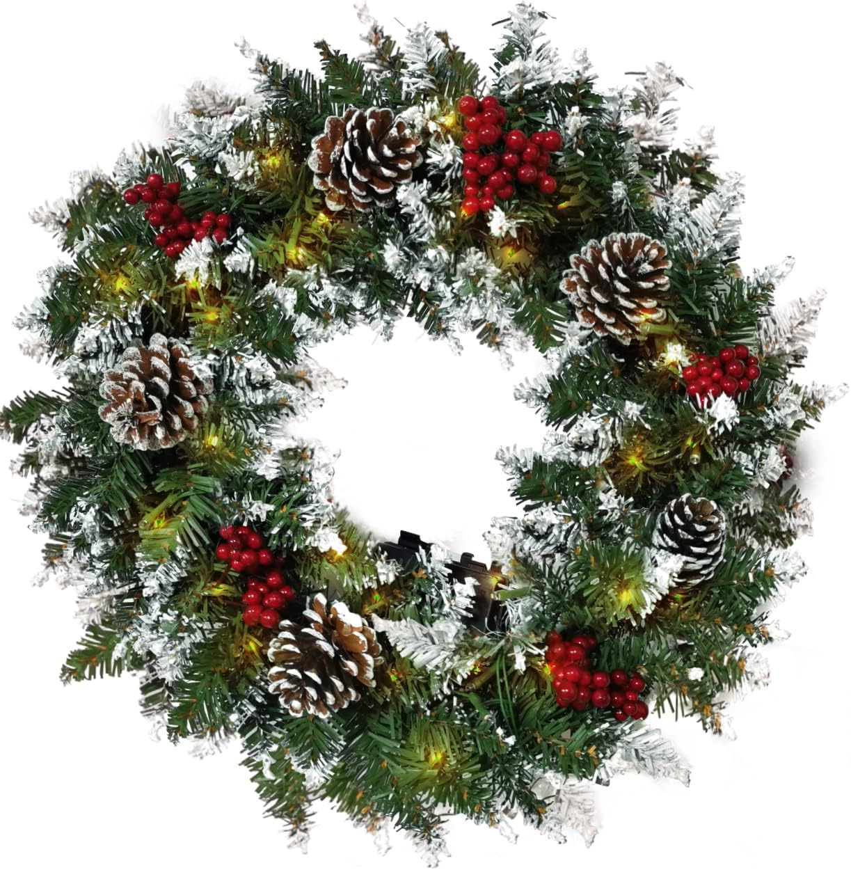 Christmas Wreath for Front Door, Pre-lit Christmas Winter Home Adornment Wreath with 50 Lights and Mixed Decorations for Front Door Indoor Window Wall Décor (18 inch - Battery Not Included)