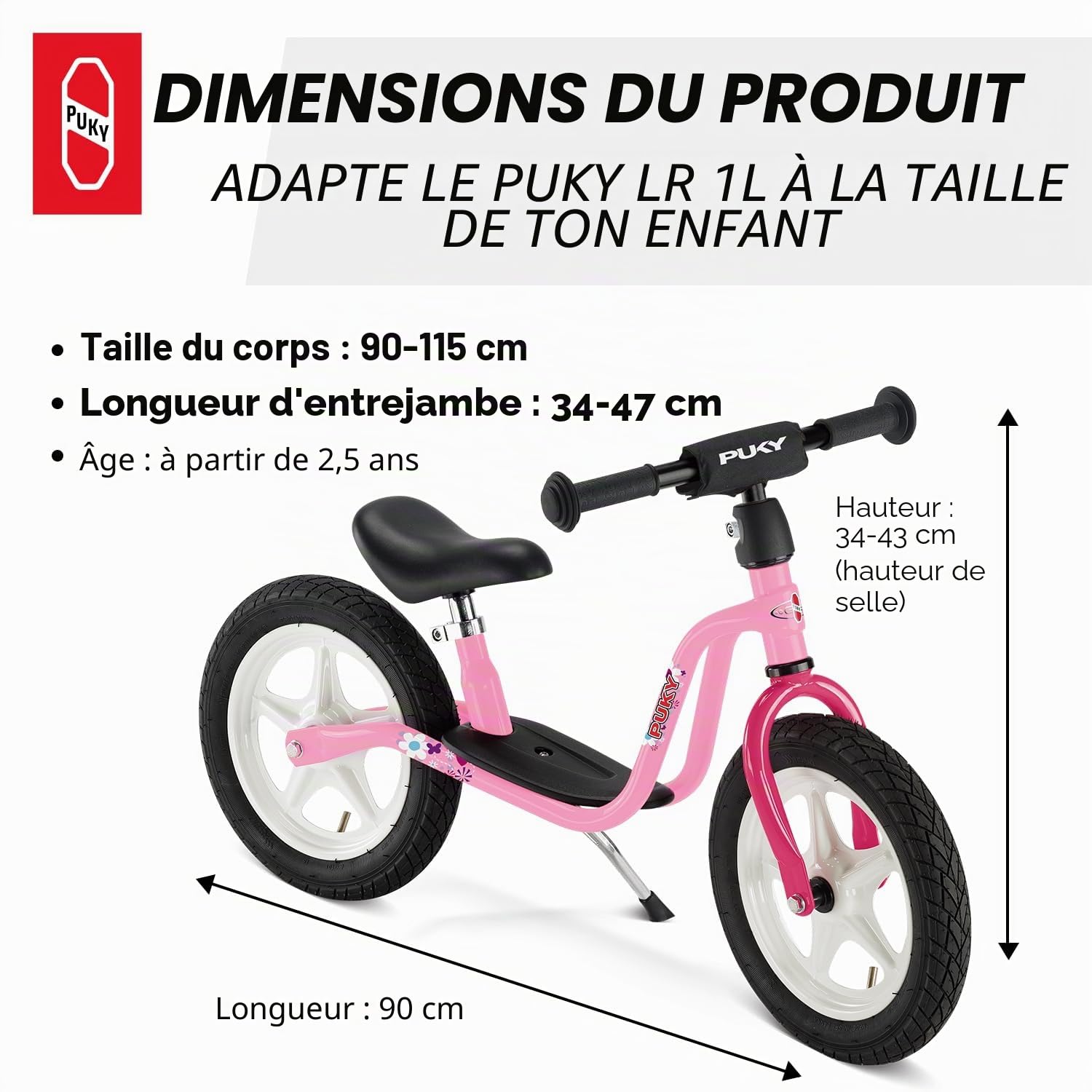 PUKY LR 1L Vélo d'exercice | Ergonomie optimale | Pneus 12,5" | Normes de sécurité les plus élevées | Cadre en acier stable | Avec béquille latérale | Charge utile max. 25 kg | À partir de 2 et demi