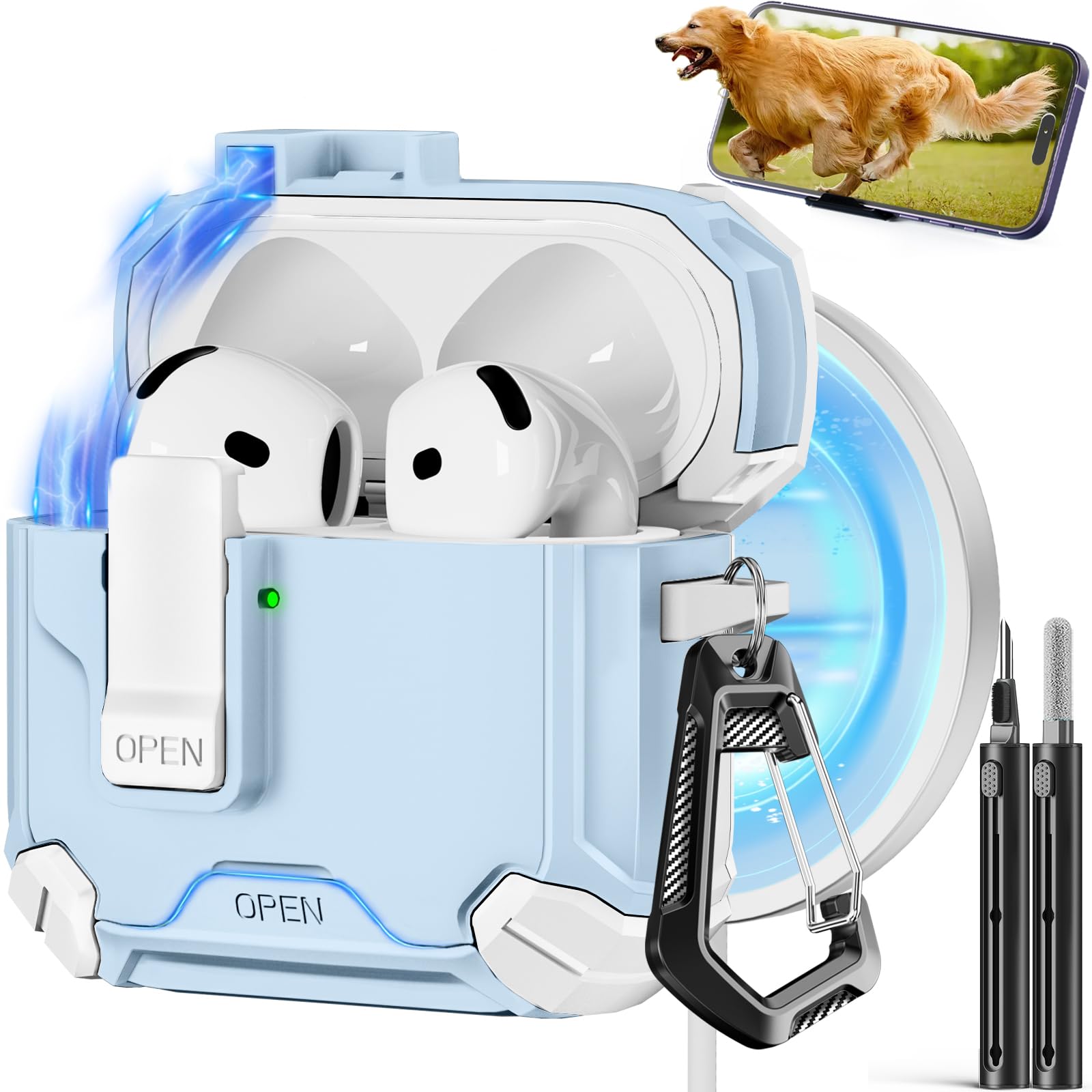 Pohgelan Compatible with AirPods 4 Case (S-Blue)