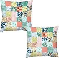 Nitmbi Floral Pillow Covers Set of 2 - Vintage Rustic Red Flower Patchwork 16x16 Polyester for Couch, Bed, Living Room