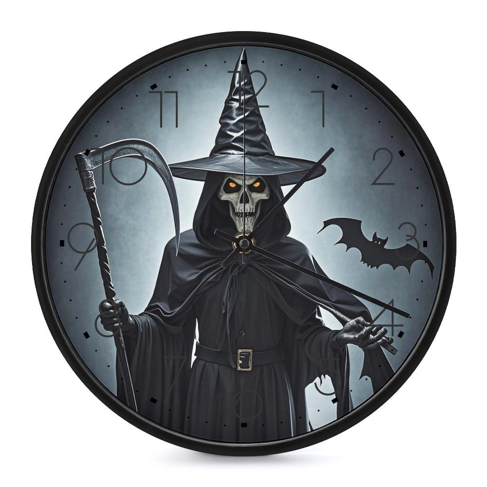 Horloge murale ronde noire sans tic-tac de 25,4 cm pour chambre et bureau à piles