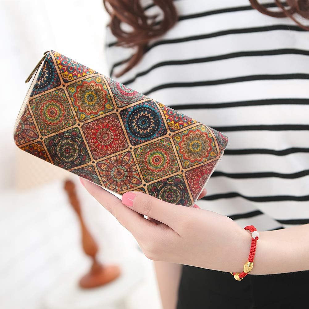 boshiho Vegan Cork Wallets Purse, Natural Cork Cell Phone Clutch Bag Handbags for Womens (Pattern B)