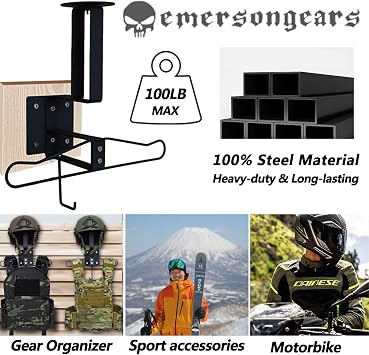 EMERSONGEARS Tactical Hanger Wall Mount, Metal Helmet Stand Plate Carrier Belt Gloves Hanger Sturdy Save Space Organizer for Airsoft Cycling Display