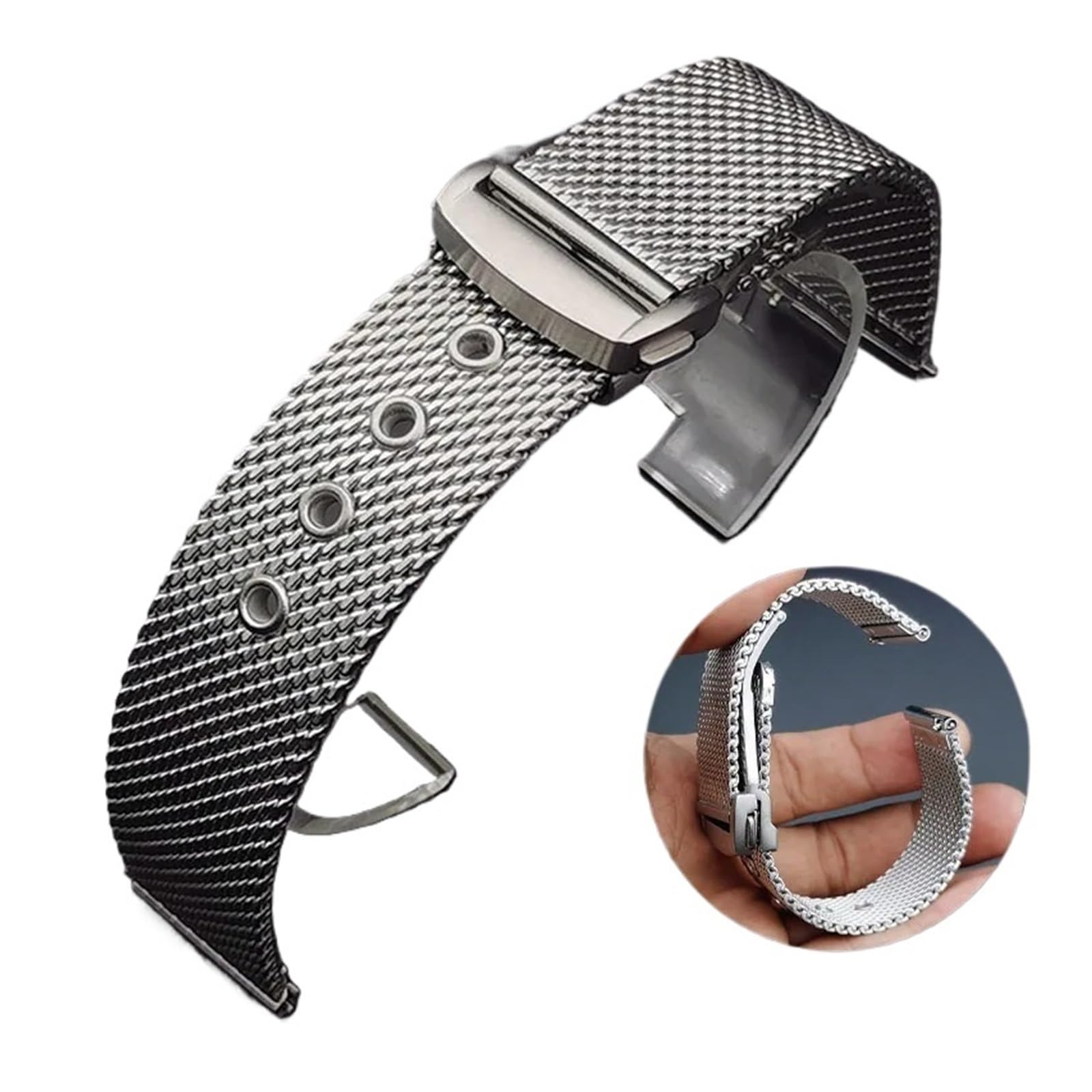 FYYFS Cinturino di ricambio universale in maglia milanese da 20 mm e 22 mm, in acciaio inox, compatibile con Seamaster in metallo, fibbia pieghevole