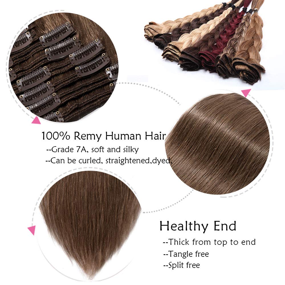 SEGO Extension Capelli Veri Clip Marrone 50cm Double Weft Volumizzante 8 Fasce Naturali 100% Remy Human Hair Lisci 150g Full Head #30 Castano Ramato Chiaro