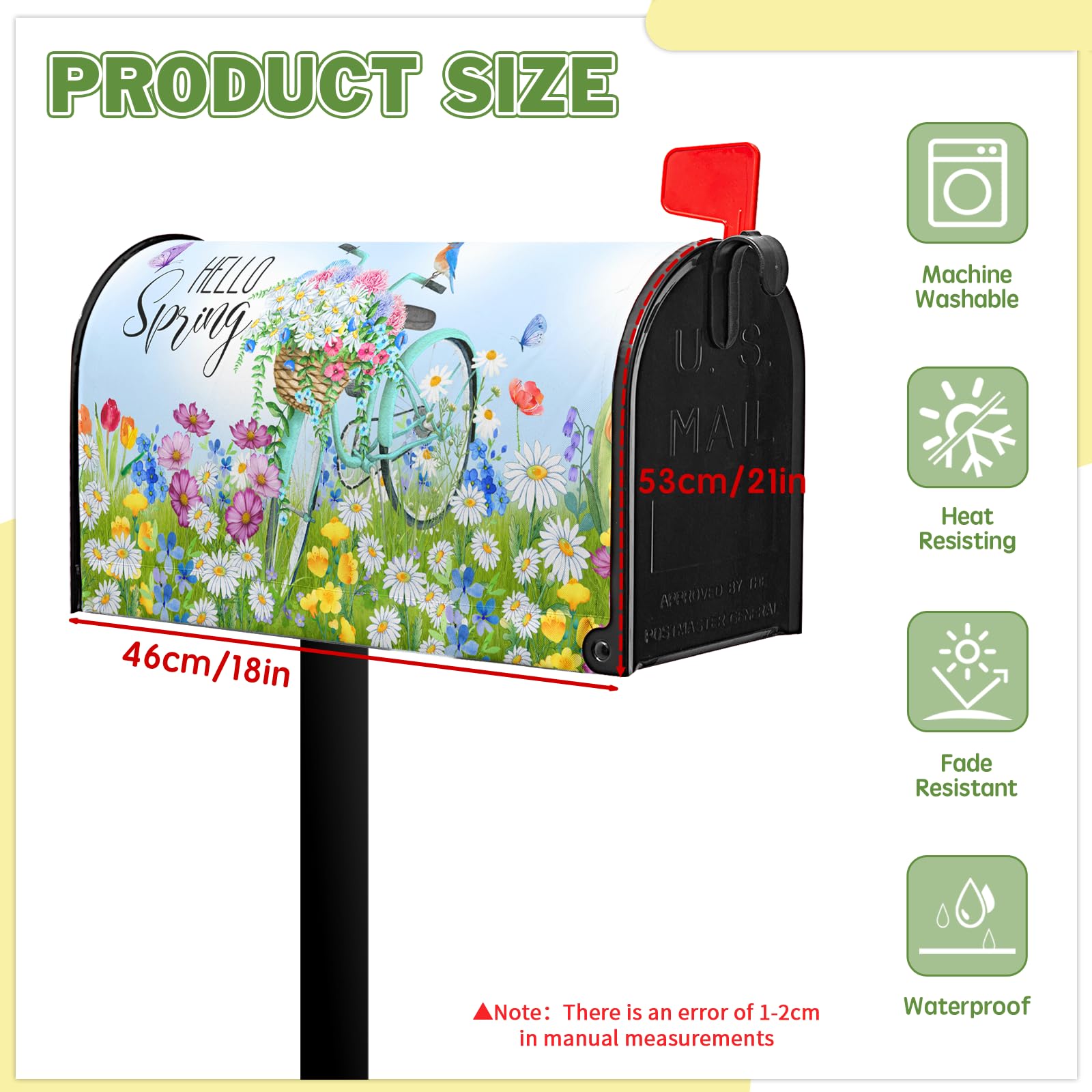 Spring Daisy Magnetic Mailbox Cover - Floral Standard Size Mailbox Wrap 6.5x19 Inches, Fade Resistant Outdoor Decor - View #8