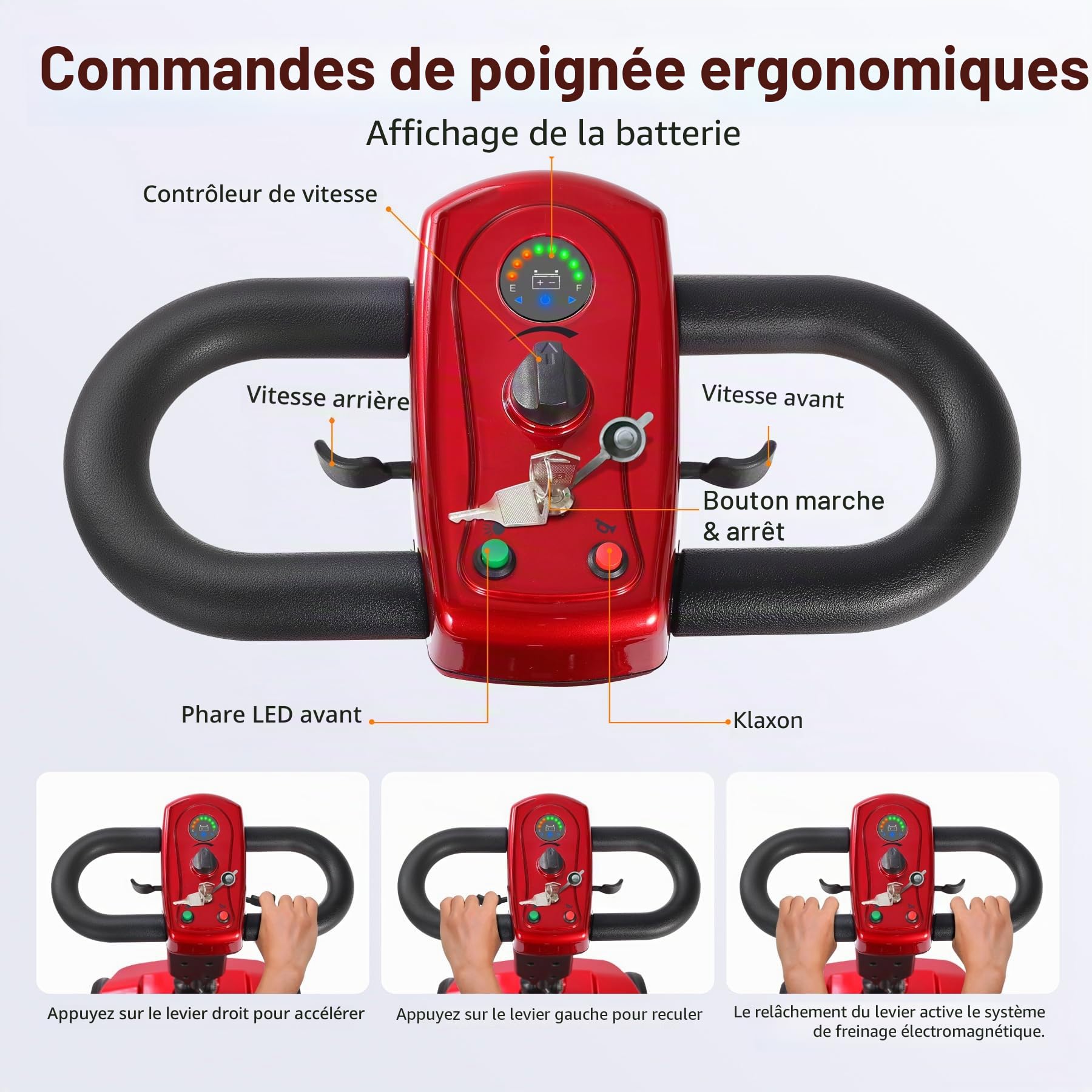 Scooter électrique pour seniors 22 km Scooter pliable à 4 roues avec panier Batterie légère Capacité de charge jusqu'à 190 kg Scooter électrique