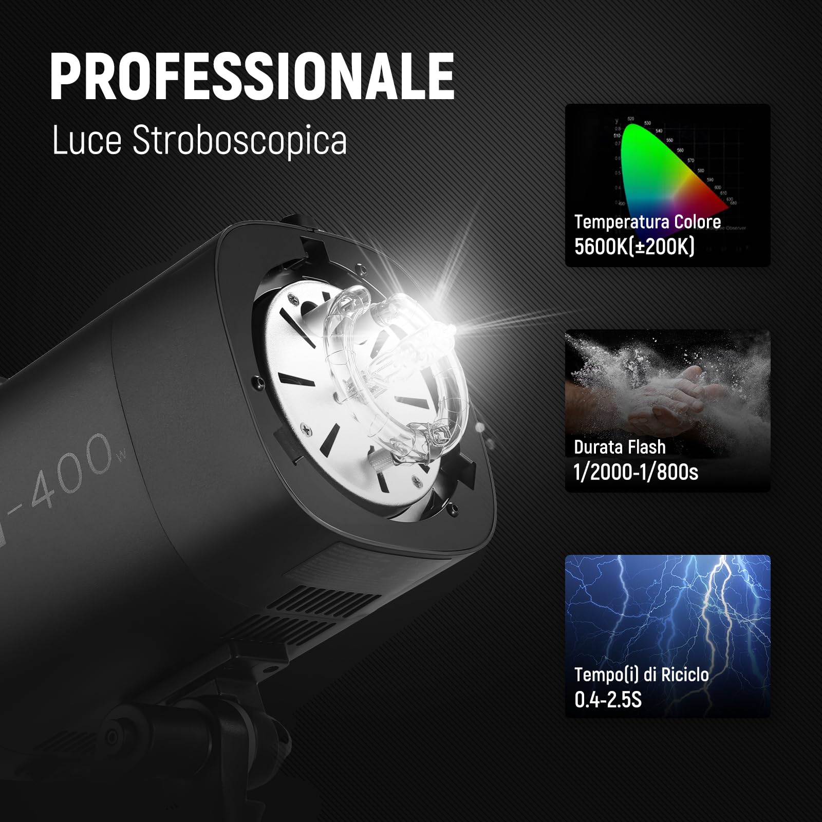 NEEWER Kit Flash Monoluce da Studio 800W (2pz), Luce Strobo S101-400W 5600K con Lampada Pilota 150W/Attacco Bowens/Softbox/Stativo/Riflettore/Trigger RT-16/Borsa per la Fotografia di Prodotti Ritratti