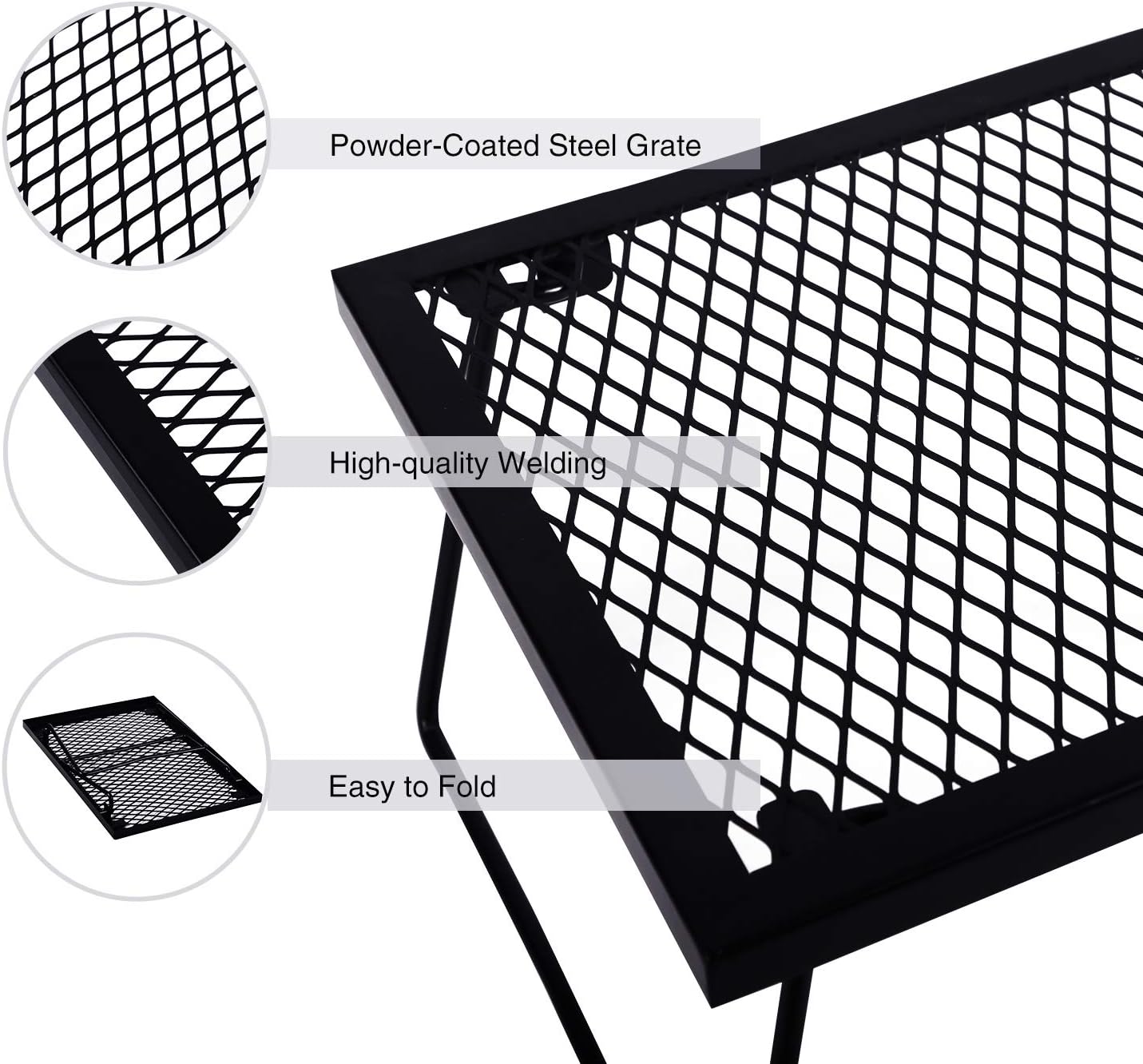 Domaker Folding Campfire Grill,Heavy Duty Portable Camping Grill 304 Stainless Steel Grate with Legs,Black : Sports & Outdoors