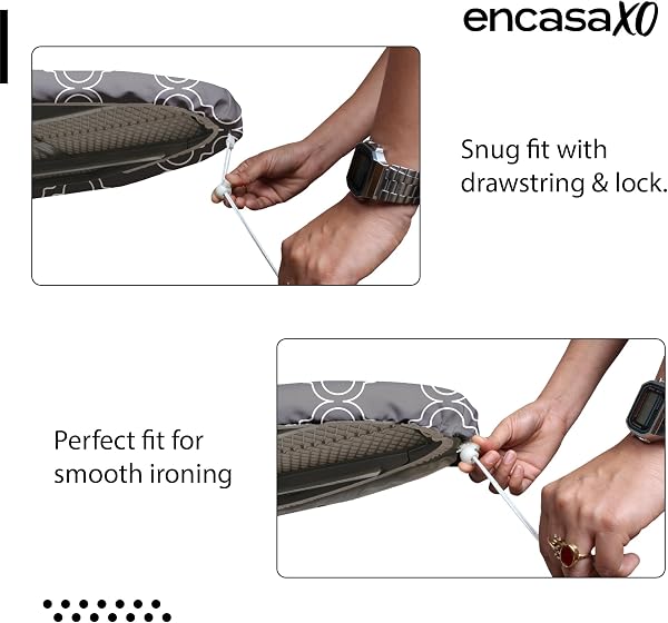 Encasa XO Ironing Board Covers and pad 125x46 cm- Thick 3mm Felt Padding, Drawstring Tightening & Lock, Heat Reflective, Scorch & Stain Resistant, for Wide Ironing Board - Grey Tiles - 4