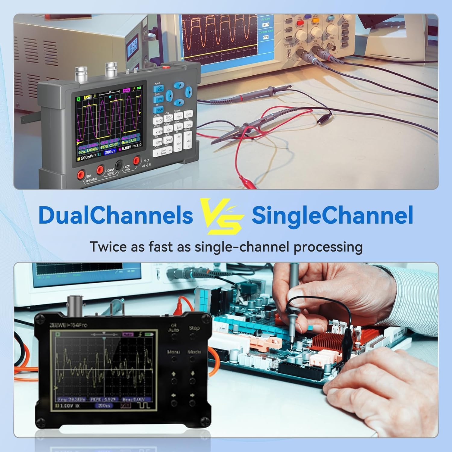 Oscilloscopio digitale 3 in 1, DSO3D12, oscilloscopio a 2 canali, multimetro e generatore di segnale, larghezza di banda 120 MHz, frequenza di campionamento 250/s, display IPS da 3,2 pollici, design