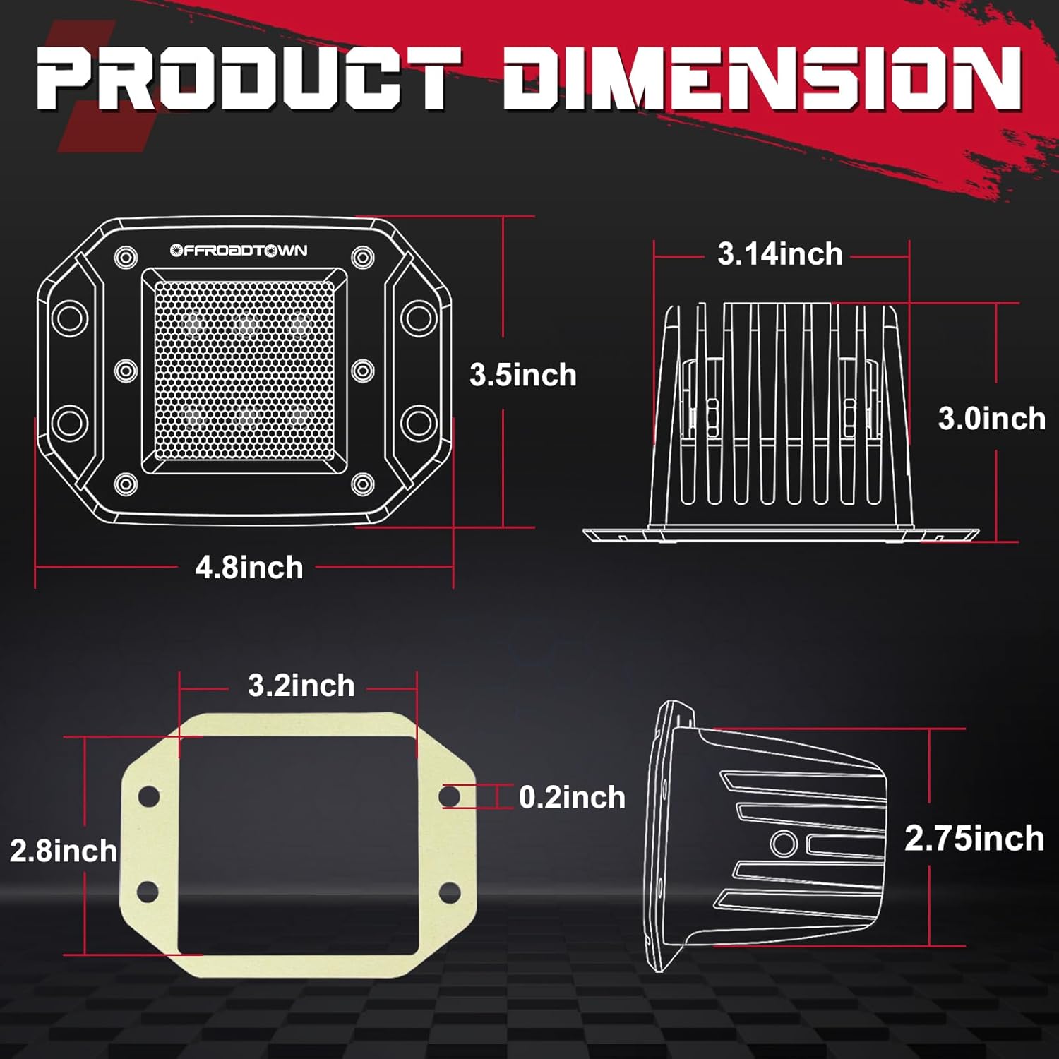 Flush Mount LED Pods Amber, OFFROADTOWN 5'' 12,000LM CREE LED Camper Lights Yellow Backup Reverse Scene Lights Off Road Flush Bumper Light for Camper Truck Pickup UTV ATV Boat RV - Diffusion Beam