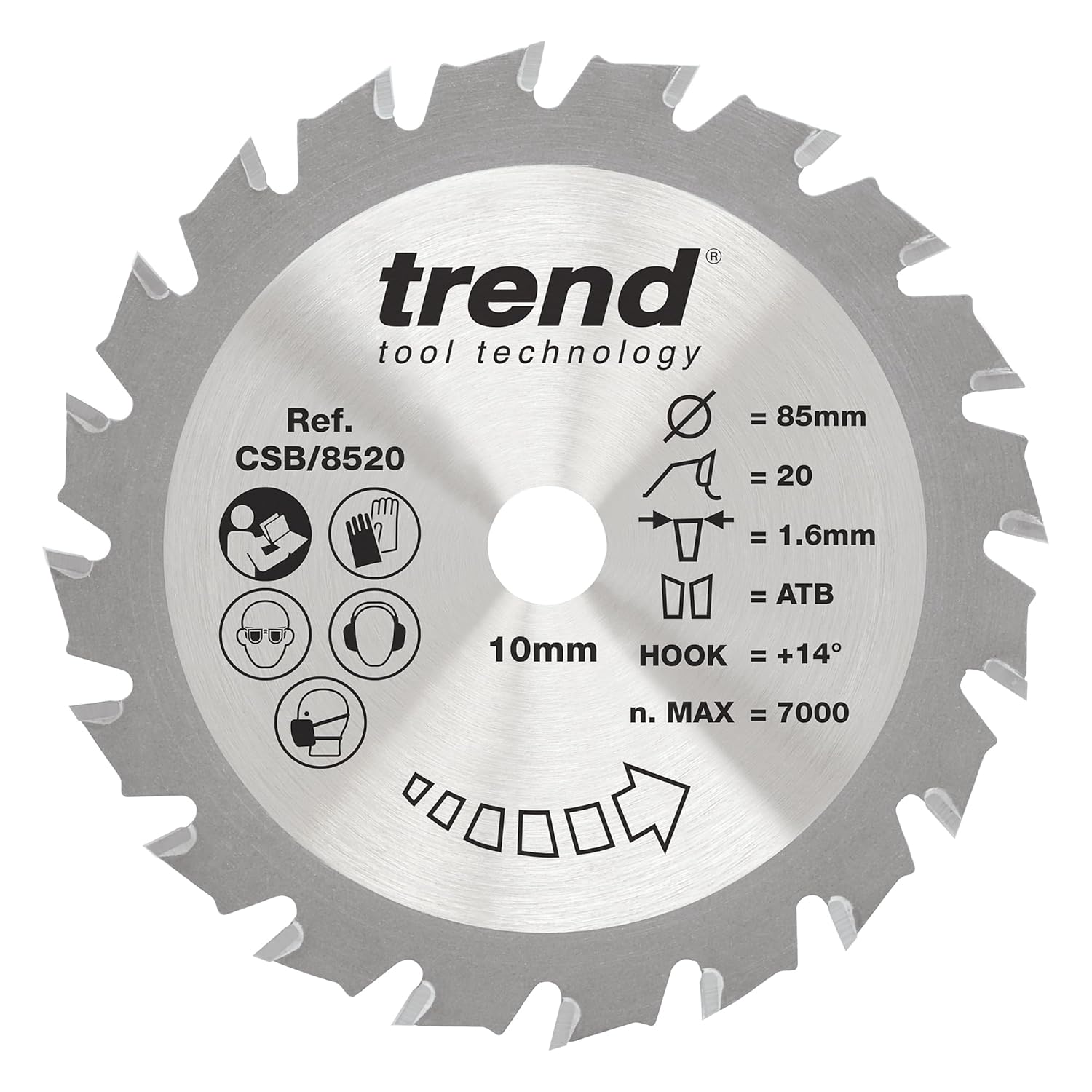Trend CSB/8520 Craft Pro Saw Blade Ideal for Titan TTB689CSW Mini Saws, 85mm x 20 Teeth x 10 Bore, Tungsten Carbide Tipped