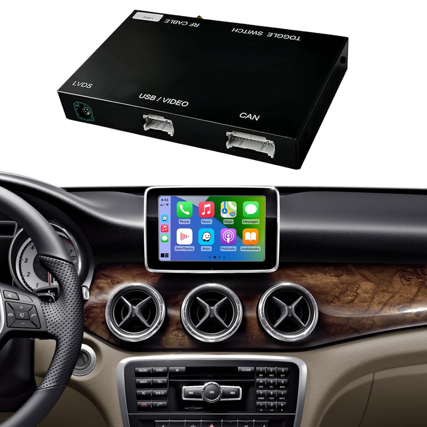 Road Top Décodeur CarPlay sans Fil pour Mercedes-Benz NTG4.5/4.7 | C/E/GLK/ML/CLA/GLA/CLS/SLK Classe (2012-2015), Android Auto sans Fil, Interface CarPlay Retrofit Compatible AUX, MirrorLink