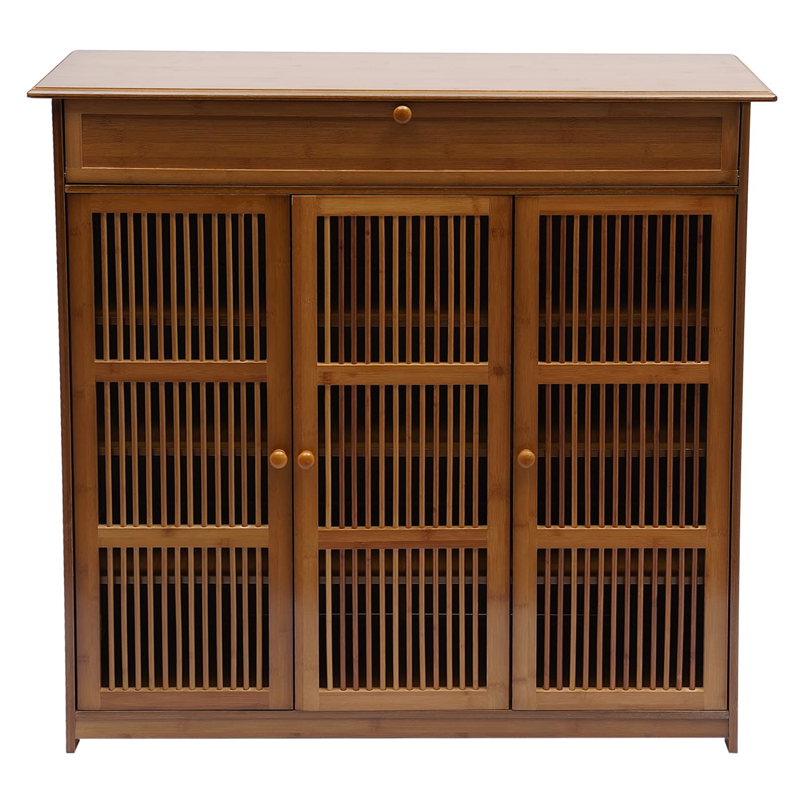 Scarpiera in bambù con cassetto e Ampio Piano Superiore, 5 Ripiani in bambù con Porta, Organizer per Scarpe per 20-25 Paia, Ingresso, corridoio, Soggiorno, Camera da Letto