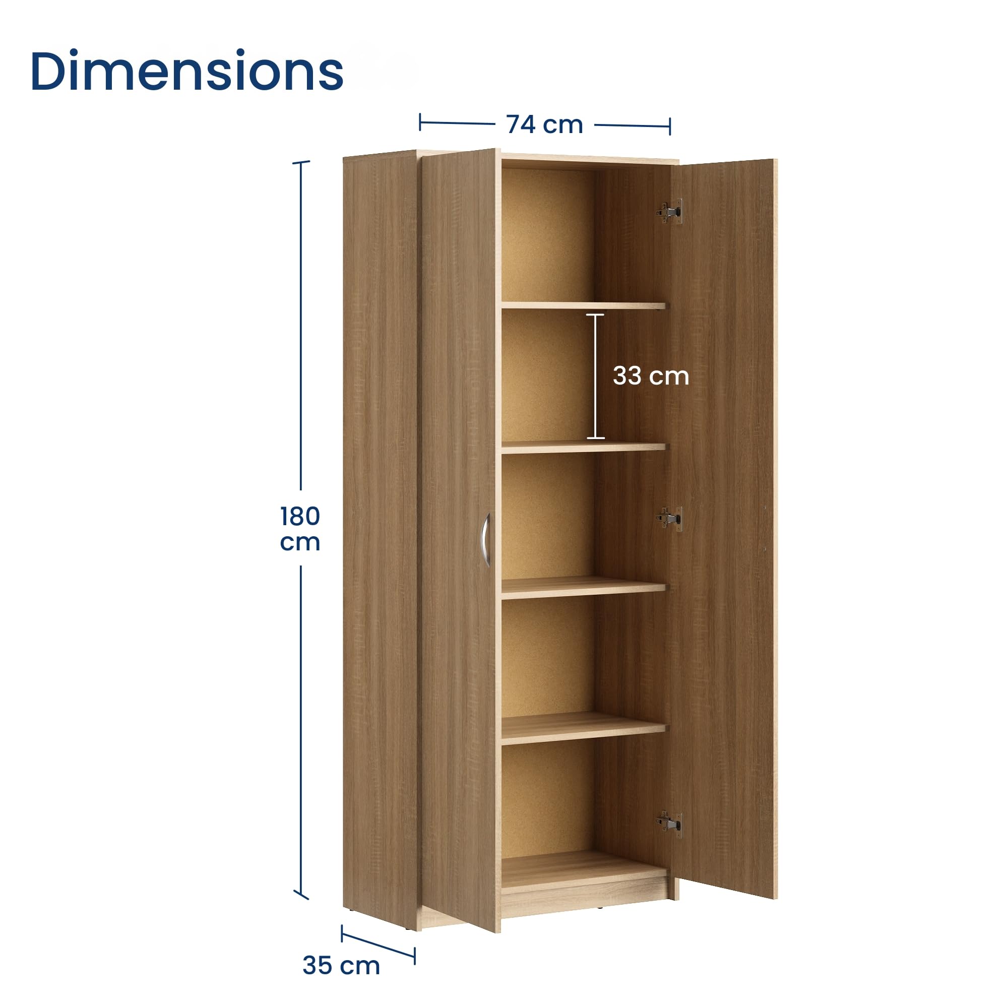 Home Collective Armoire Polyvalente avec 5 Compartiments et 2 Portes, 74x35x180 cm – Rangement Pratique pour Bureau, entrée, Cuisine ou buanderie – Stable, Facile d’Entretien | Sonoma