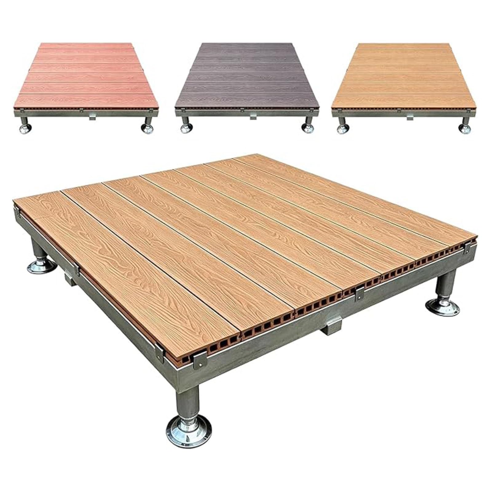Piattaforma Modulare Esterno WPC, Pavimentazione for Patio Campeggio con Gambe Regolabili per Terreni Irregolari del Terrazza Cortile(Natural)