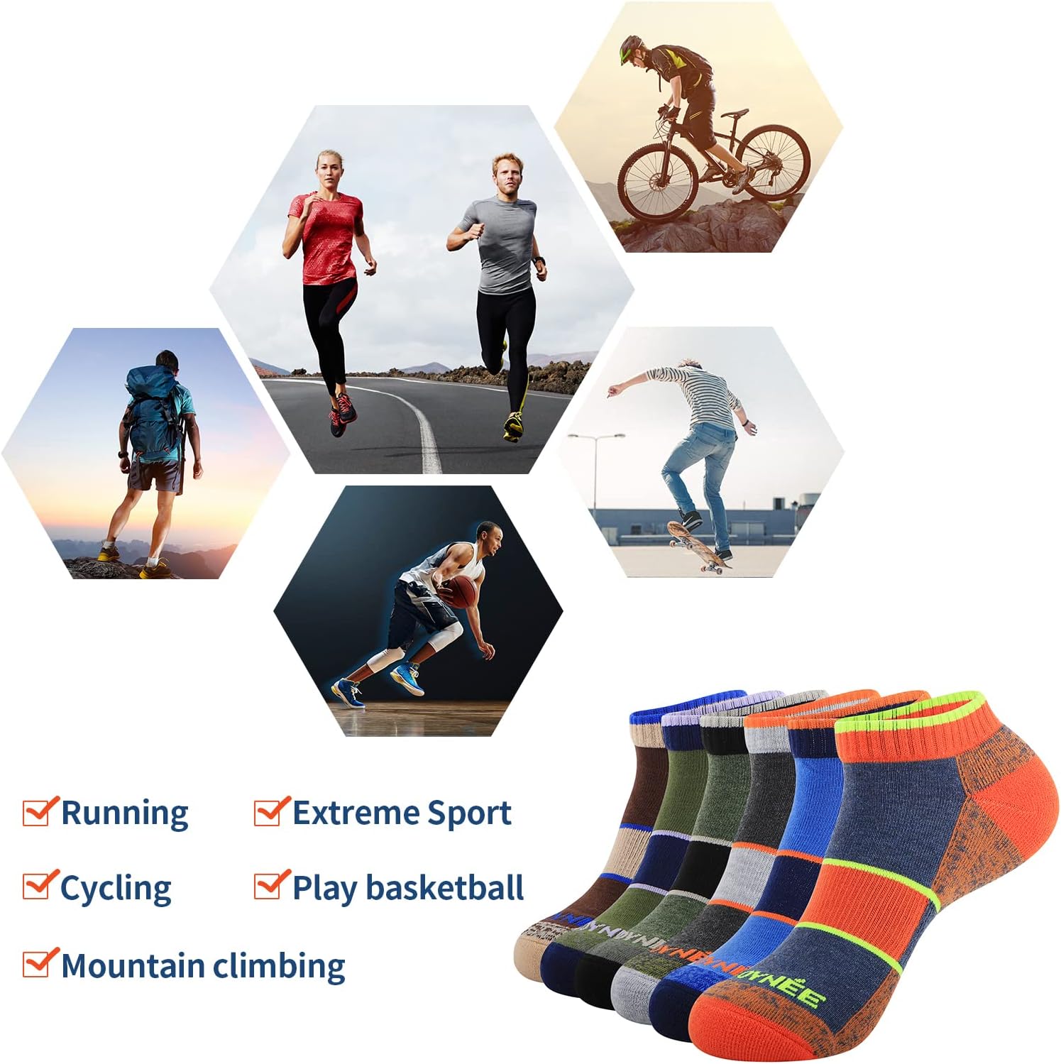 JOYNÉE Mens Low Cut Athletic Cushion Socks Comfort Running Ankle Socks with Moisture Wicking 6 Pack - Image 4