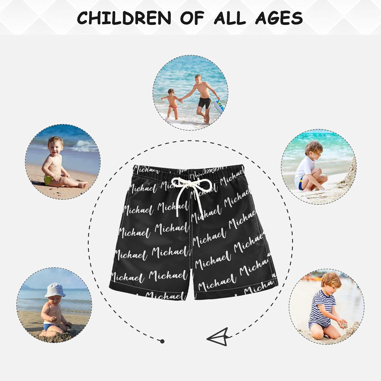 Blue Custom Boys Swim Trunks for 2-14 Years Personalized Swim Beach Shorts Baby Kids Swimwear Board Shorts