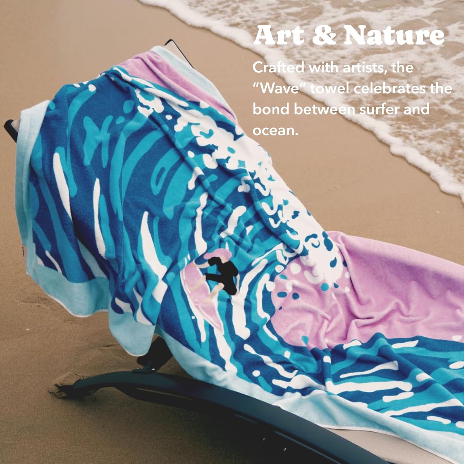 Beach Towel | Printed Design, 100% Cotton, Soft, Absorbent, Quick Dry, Meticulous Design, Oversized 63'' x 35.4'' (Wave)