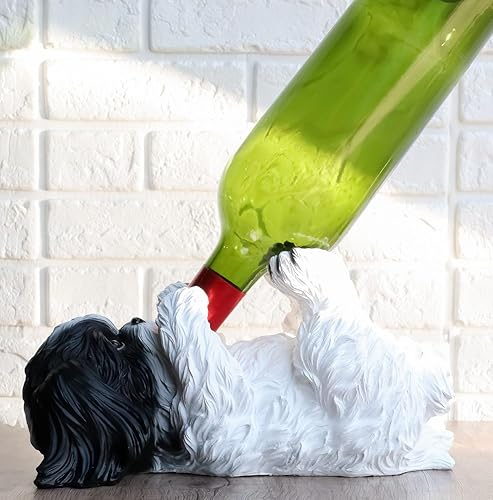 Miniatura 3 de Ebros Realista de raza pura pedigrí canino adorable blanco y negro Shih Tzu perro botella de vino titular estatua como cocina bodega centro de mesa